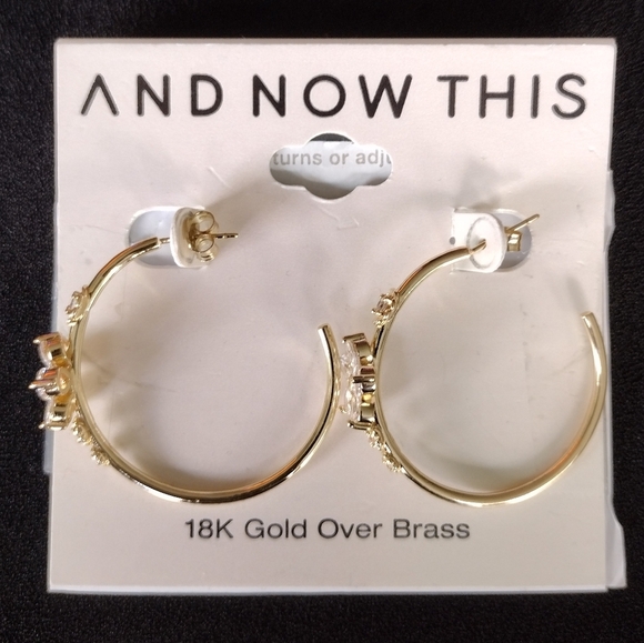 And Now This Gold Hoop Earrings with Crystal Floral Accents NWT - Picture 4 of 6